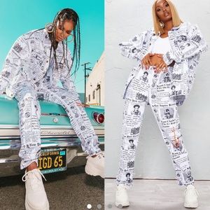 KARL KANI Monochrome Newspaper Straight Leg Jeans